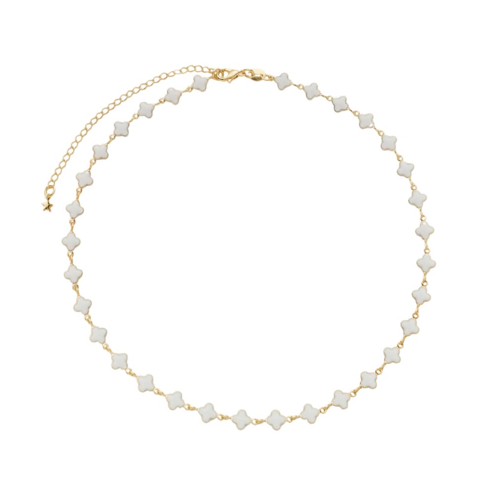 Colar Dourado com Trevos Brancos